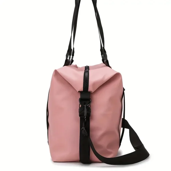 Versatile Pink Nylon Travel Bag with Black Accents - Image 11