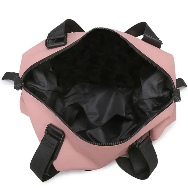 Versatile Pink Nylon Travel Bag with Black Accents - Image 10